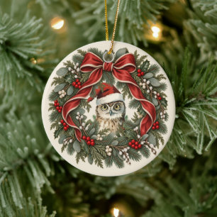 Vintage-Weihnachtsschmuck mit Eule Keramik Ornament