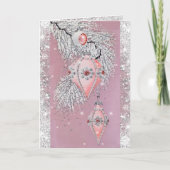 Vintage Weihnachtsschmuck Rosa Verzierungen Silber Karte (Vorderseite)
