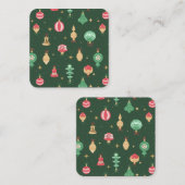 Vintage Weihnachtsschmuckmuster - Grün Quadratische Visitenkarte (Vorne/Hinten)