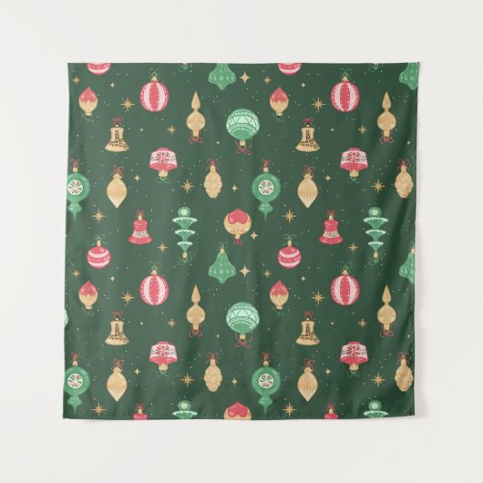 Vintage Weihnachtsschmuckmuster - Grün Wandteppich (Vorderseite)
