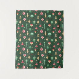 Vintage Weihnachtsschmuckmuster - Grün Wandteppich