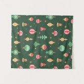 Vintage Weihnachtsschmuckmuster - Grün Wandteppich (Vorderseite (Horizontal))