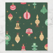 Vintage Weihnachtsschmuckmuster - Grün Weinetikett (Einzelnes Label)