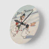 Vintage Weihnachtsschneekinder-Kunstwerk Runde Wanduhr (Winkel)