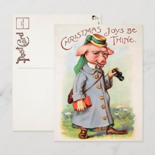 Vintage-Weihnachtsschwein-Postkarte Postkarte