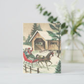 Vintage Weihnachtssleigh-Fahrt Feiertagspostkarte (Stehend Vorderseite)