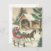 Vintage Weihnachtssleigh-Fahrt Feiertagspostkarte (Vorne/Hinten)