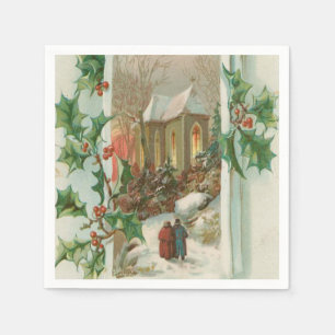 Vintage Weihnachtssnowy-Kirche Serviette