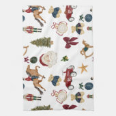 Vintage-Weihnachtsspielzeug-Muster  Geschirrtuch (Vertikal)