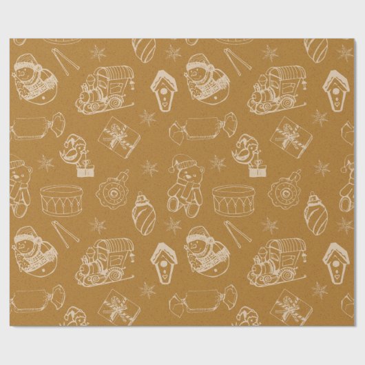 Vintage Weihnachtsspielzeuge handgezeichnet Geschenkpapier (Flach)