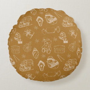 Vintage Weihnachtsspielzeuge handgezeichnet Rundes Kissen