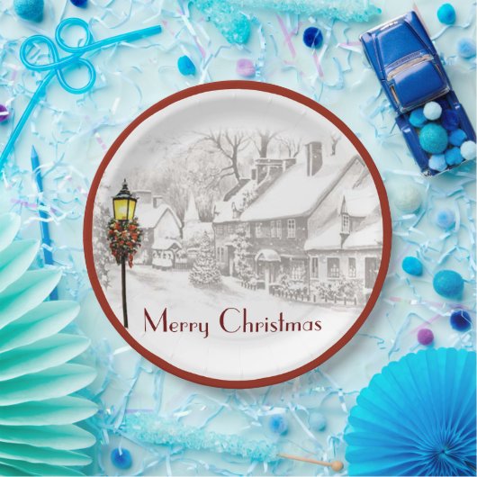 Vintage Weihnachtsstadt Teller (Party)