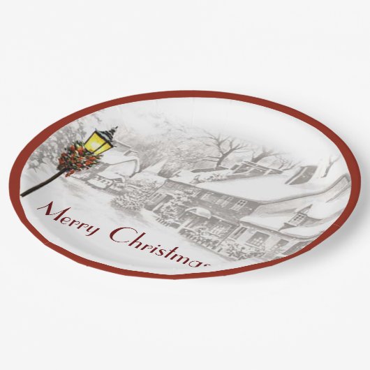 Vintage Weihnachtsstadt Teller (Schrägansicht)