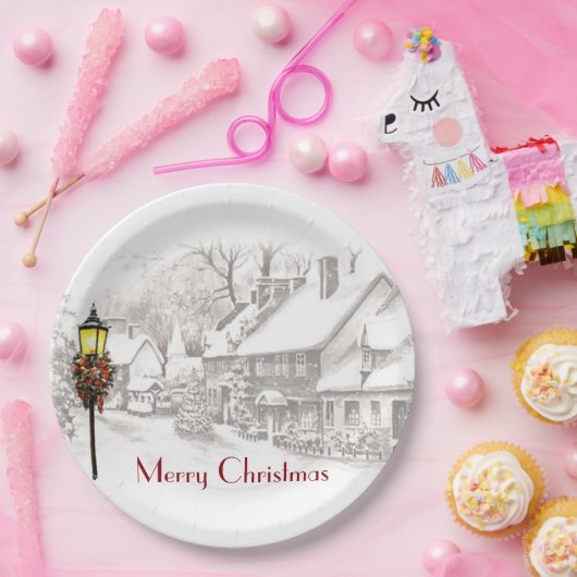 Vintage Weihnachtsstadt Teller (Party)