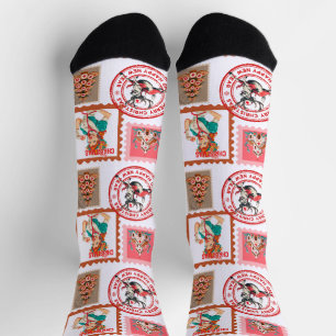 Vintage-Weihnachtsstempel-Collage-Muster Socken
