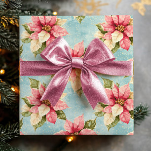 Vintage-Weihnachtsstern-Blume in Rosa Blau Weihnac Geschenkpapier
