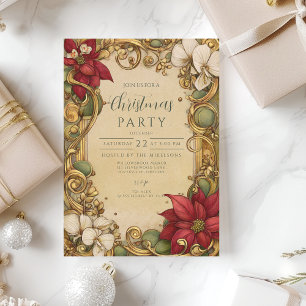 Vintage Weihnachtsstern Gold-Schriftrolle Weihnach Einladung