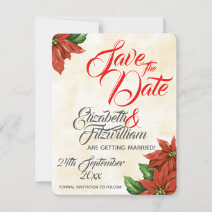 Vintage-Weihnachtsstern-Hochzeit - Termin vormerke Einladung