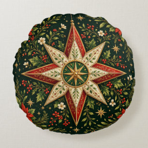 Vintage-Weihnachtsstern-Ornament Poinsettie Stechp Rundes Kissen