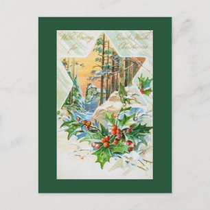 Vintage-Weihnachtsstern und Stechpalme Feiertagspostkarte