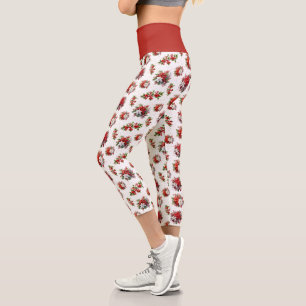 Vintage-Weihnachtssterne und Stechpalmen Weihnacht Capri Leggings