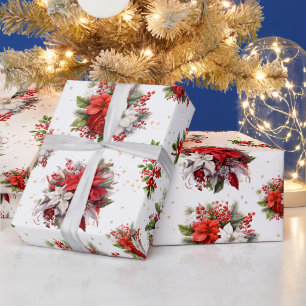 Vintage-Weihnachtssterne und Stechpalmen Weihnacht Geschenkpapier