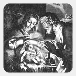 Vintage-Weihnachtssticker mit Krippenszene Quadratischer Aufkleber