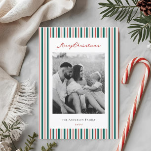 Vintage-Weihnachtsstreifen Zweiseitiges Familienfo Feiertagskarte
