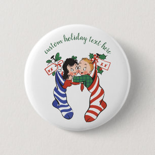 Vintage-Weihnachtsstrümpfe mit süßen Kindern Button