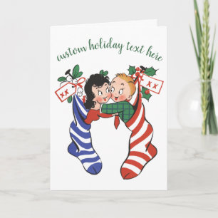Vintage-Weihnachtsstrümpfe mit süßen Kindern Feiertagskarte