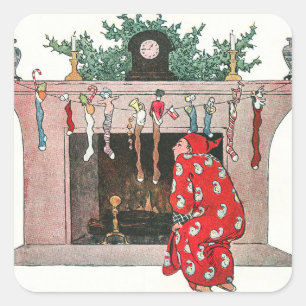 Vintage-Weihnachtsstrümpfe und Geschenke Feiertage Quadratischer Aufkleber