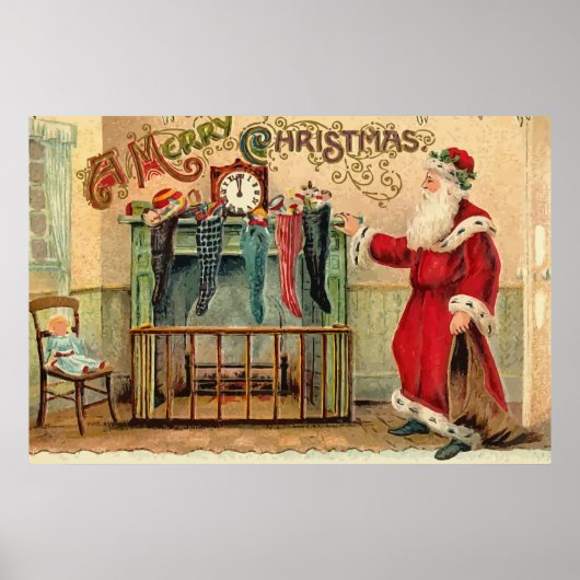 Vintage-Weihnachtsstrumpfposter Poster (Vorne)