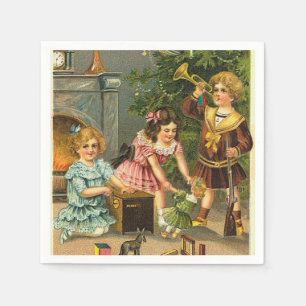Vintage Weihnachtsszene Feiertags-Papier-Serviette Serviette