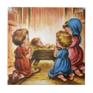 Vintage Weihnachtsszene Fliese