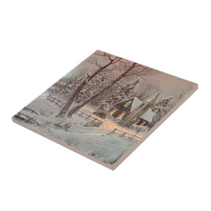 Vintage-Weihnachtsszene Kirchkeramikfliese Fliese