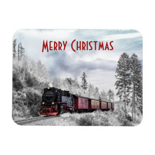 Vintage-Weihnachtsszene mit Zug Magnet