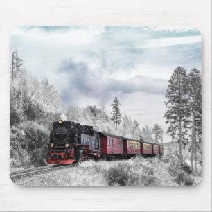 Vintage-Weihnachtsszene mit Zug Mousepad