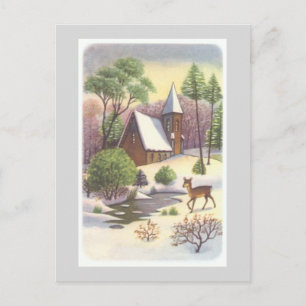 Vintage Weihnachtsszene, Schneeige Landschaft mit Feiertagspostkarte