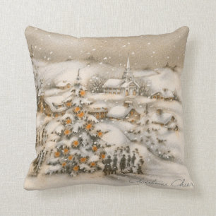 Vintage Weihnachtsszene Winterlandschaft Creme & W Kissen