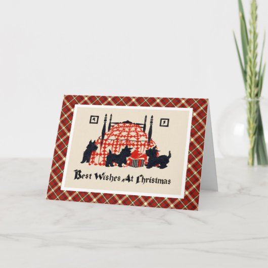 Vintage Weihnachtsterrier-Hunde Feiertagskarte (Vorderseite)