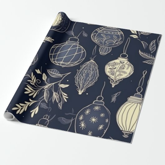 Vintage Weihnachtstheam Muster grau Geschenkpapier (Ungerollt)