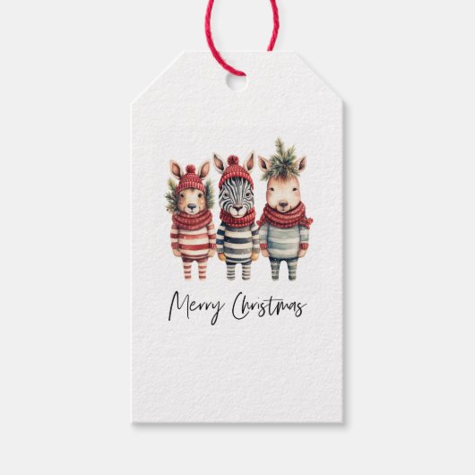 Vintage Weihnachtstiere in Aquarellen Geschenkanhänger (Vorderseite)