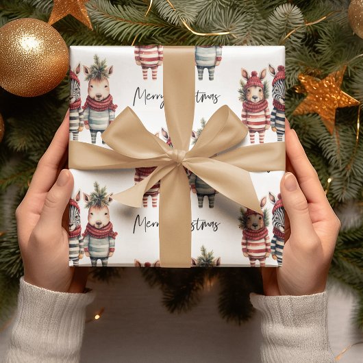 Vintage Weihnachtstiere in Aquarellen Geschenkpapier