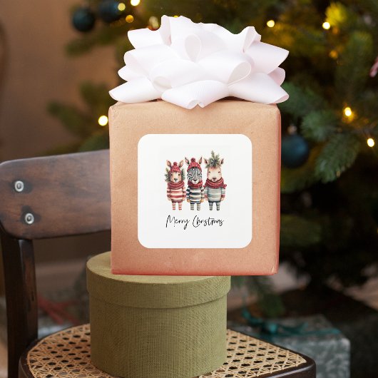 Vintage Weihnachtstiere in Aquarellen Quadratischer Aufkleber