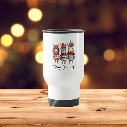 Vintage Weihnachtstiere in Aquarellen Reisebecher