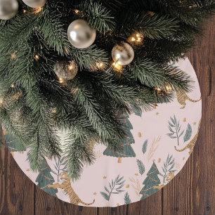 "Vintage-Weihnachtstiger mit Weihnachtsbaum Pink Polyester Weihnachtsbaumdecke