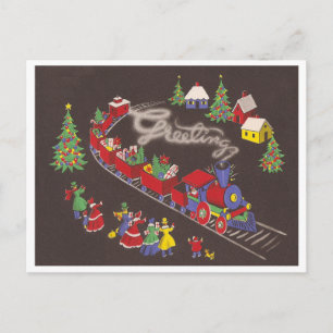 Vintage-Weihnachtstrain Feiertagspostkarte
