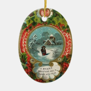 Vintage Weihnachtsverzierungen - Paar-gehender Keramik Ornament