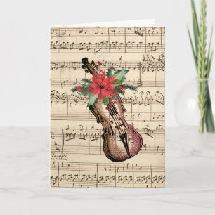 Vintage-Weihnachtsvioline und Notenblatt Karte