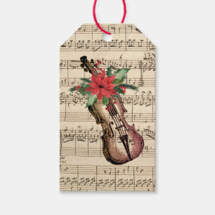 Vintage Weihnachtsvioline und Notenblätter Geschenkanhänger